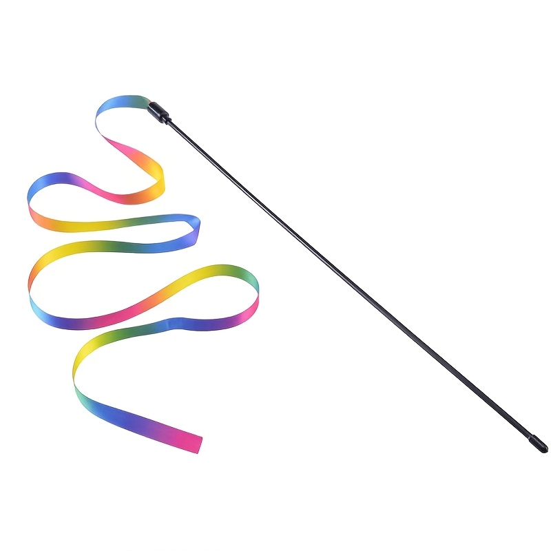2 bucăți Jucării pentru Pisici cu Panglică Curcubeu - Baghetă Interactivă din Plastic pentru Pisoi, Model Geometric Colorat, Distracție Fără Baterii pentru Pisicile de Interior, Design Vesel, Panglică Colorată