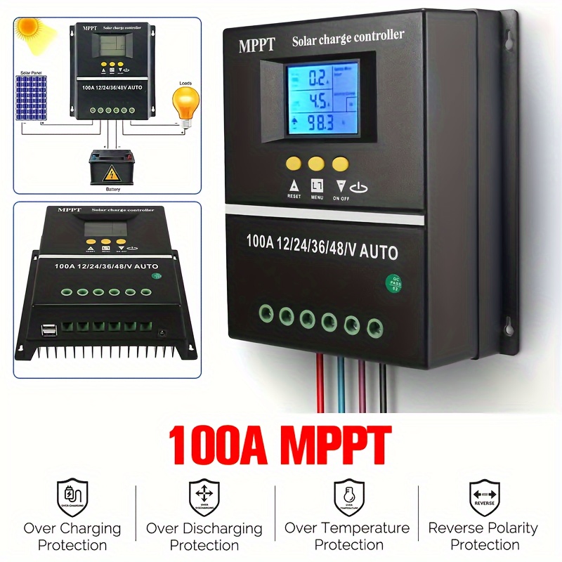 

100a Mppt Solar Charge Controller Lcd Display Battery Charger Dual Usb Auto Solar Charge Controller