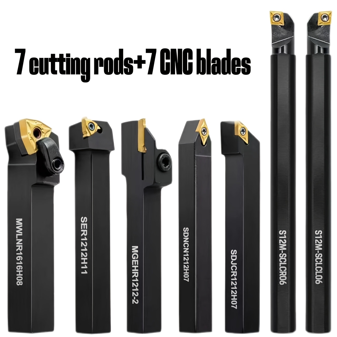 TEMU Heavy-duty Lathe Turning Tool Set, 14pcs, With Carbide Inserts And Wrench, Cnc Lathe Indexable Tool Holder Set, Internal And External Turning,