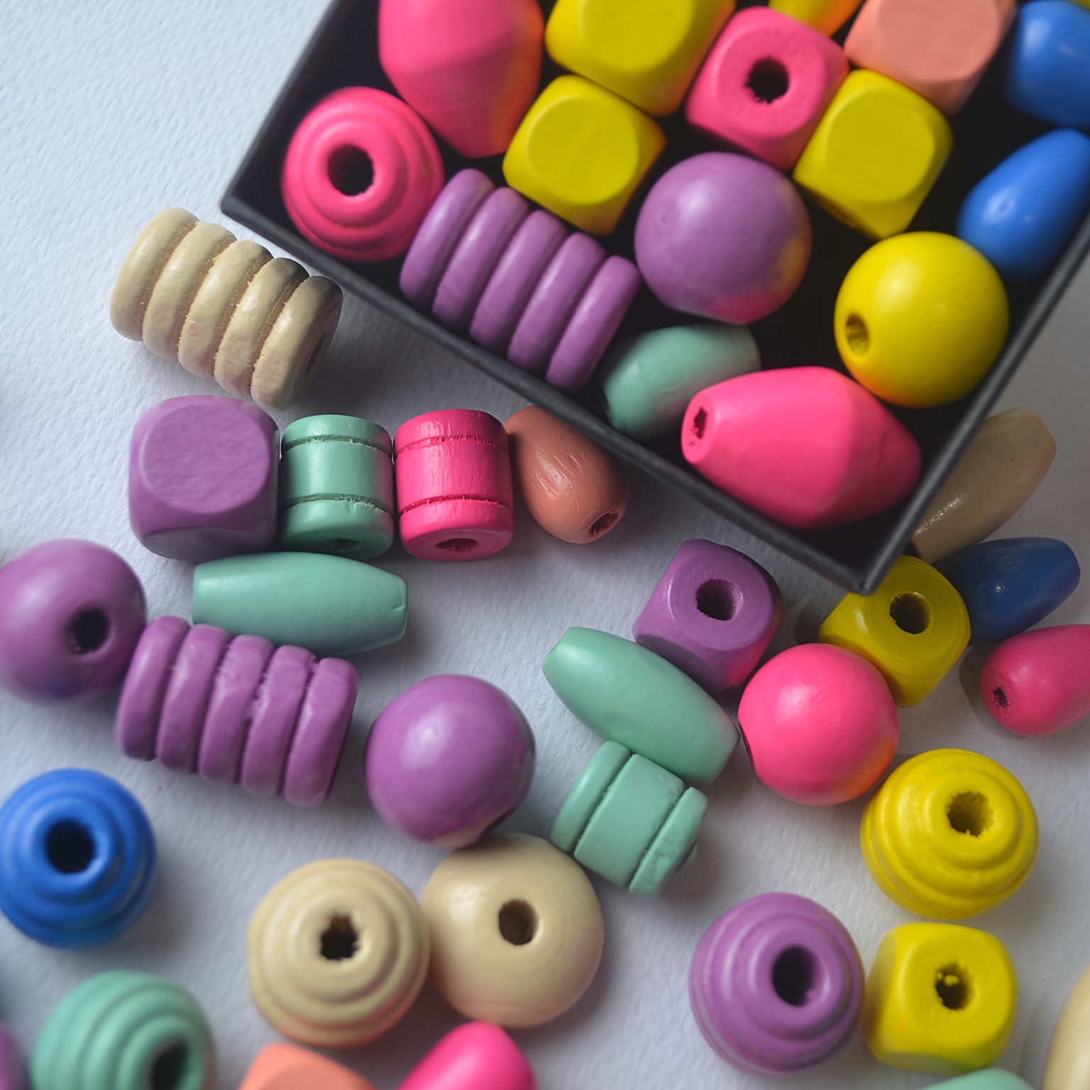 

50pcs Vibrant Candy-colored Wooden Beads, Assorted Sizes & Threaded Design For Making - Craft Your Own Bracelets, Necklaces, Earrings | Pack, Jewelry Making Supplies