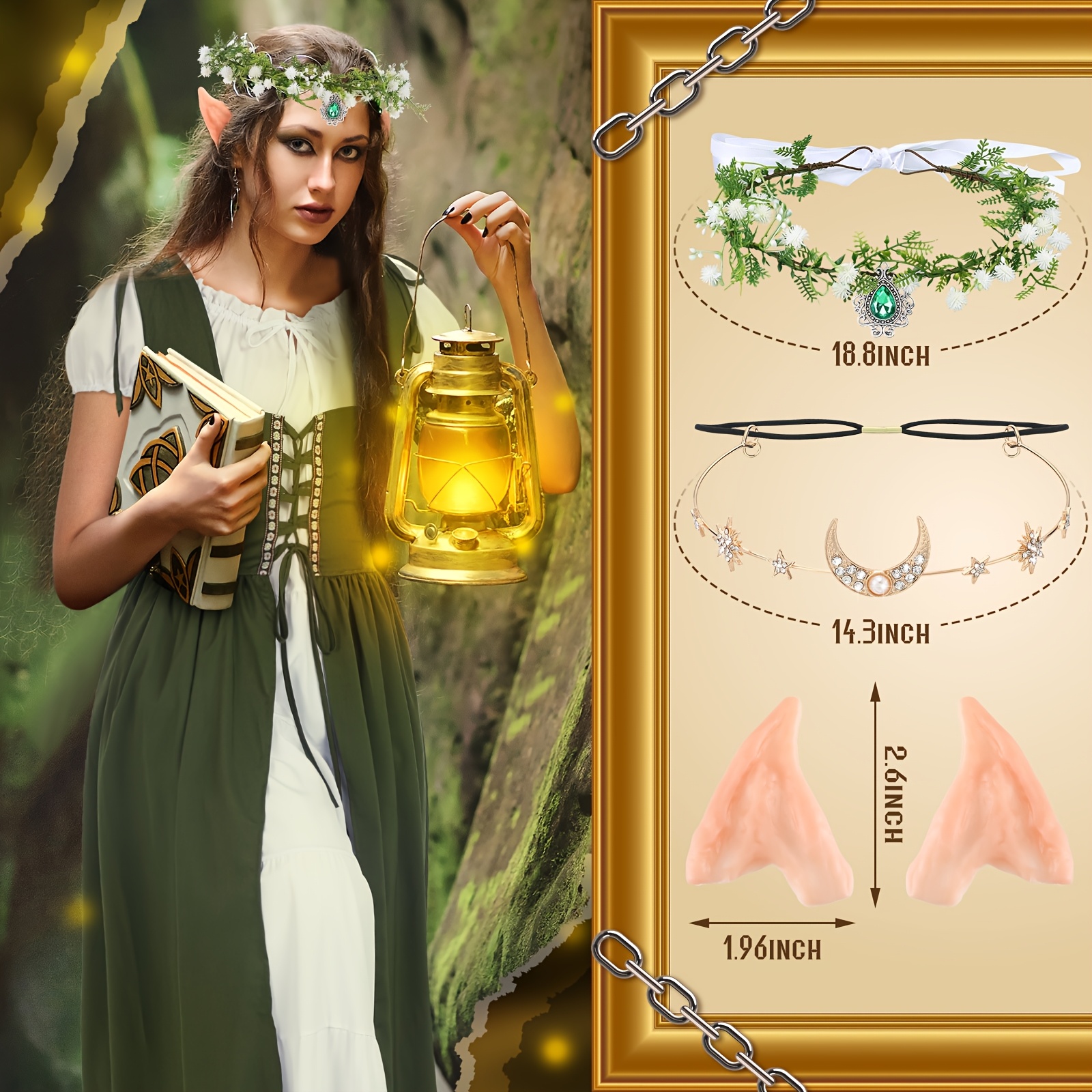 green emerald velvet dress Renaissance Fairy Costume Dress with Corset & ACCs for Ren Faire – retrorobe main image 1