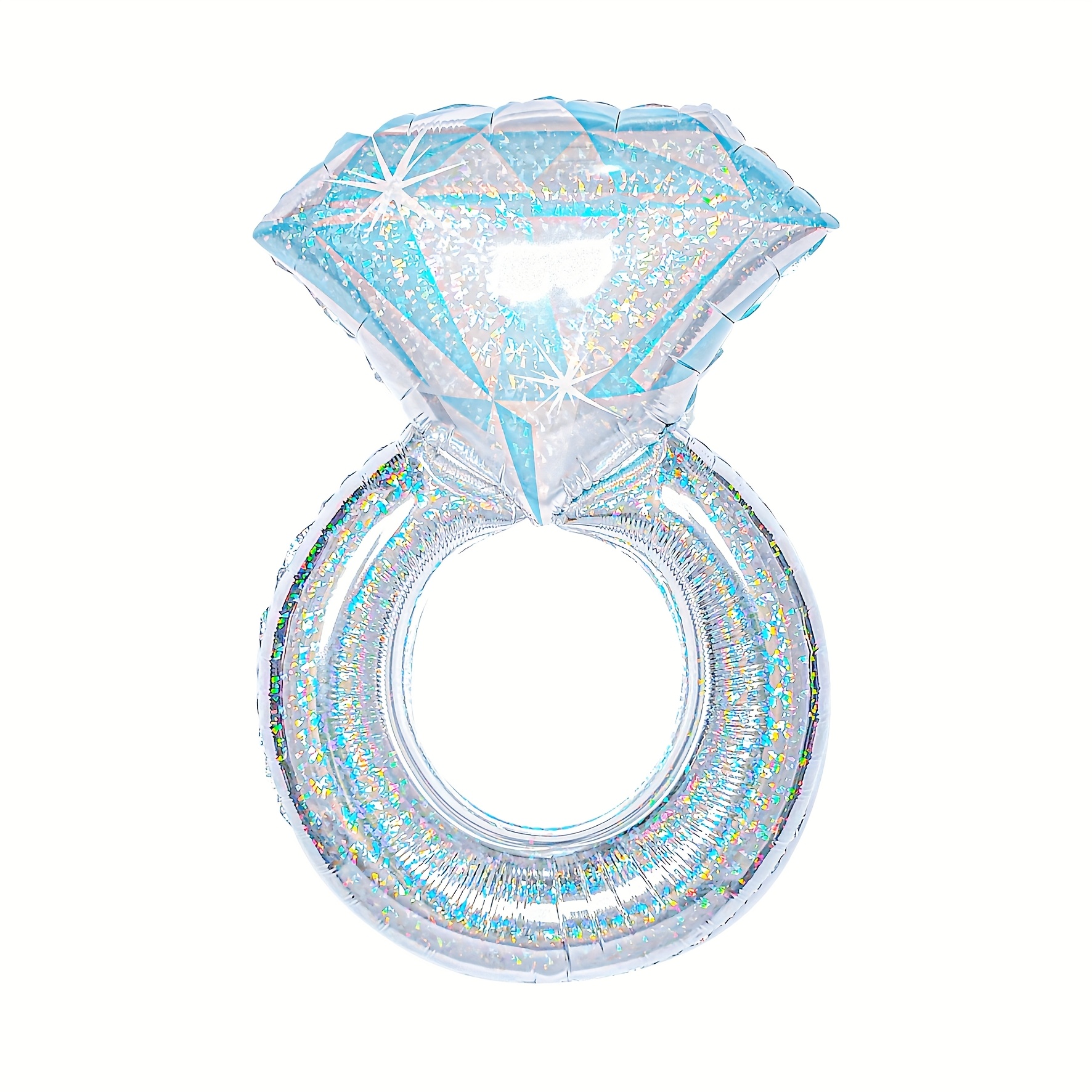TEMU 2pcs Large Laser Diamond Ring-shaped Aluminum Foil Balloon, Rhinestone Belt Giant Metal Silvery Wedding Ring Balloon, Engasynthetic Gemstoneent