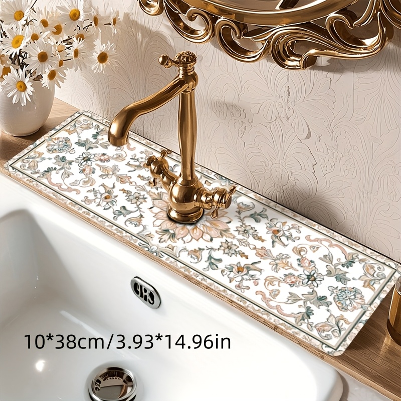 E-shop Cremeweiße, elegante Bohème-Wasserhahnmatte, Geschirrtrocknungsmatte, Saugfähige Matte, für Badezimmer-Waschbecken-Küchenarmatur zu Hause,
