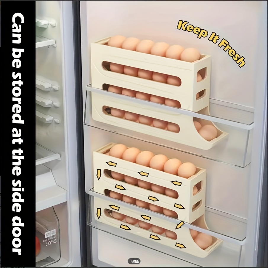 high capacity refrigerator egg holder food grade plastic stackable auto rolling   with   organizer for kitchen refrigeration details 1