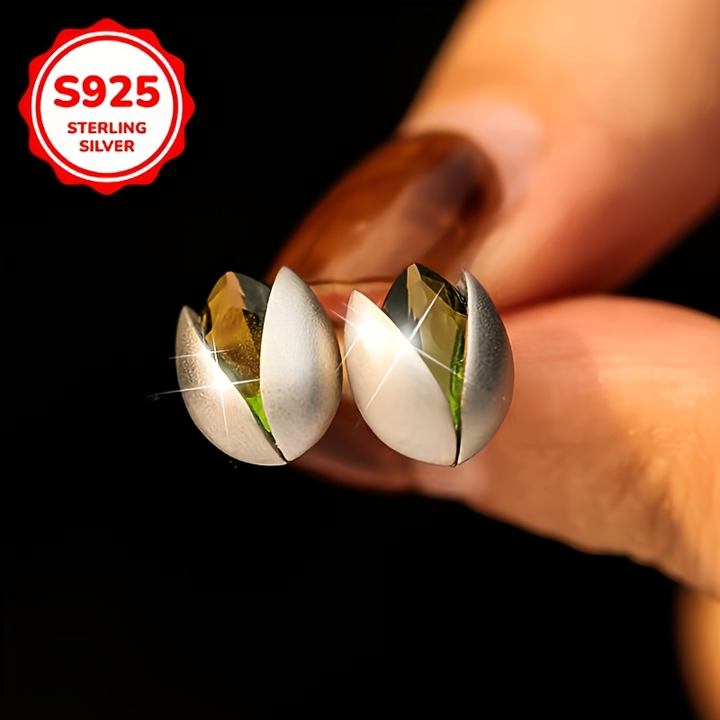 Women's 925 Silver Pistachio Stud Earrings, Versatile Design