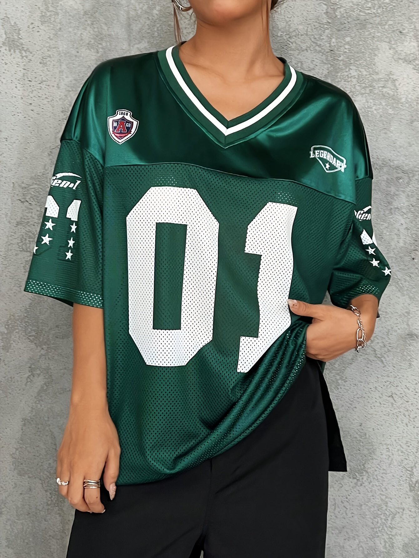★GUBIN★ V-Neck Football Jersey T-Shirt V-Neck Collar Football Jersey Shirt IF423 - Acubi style