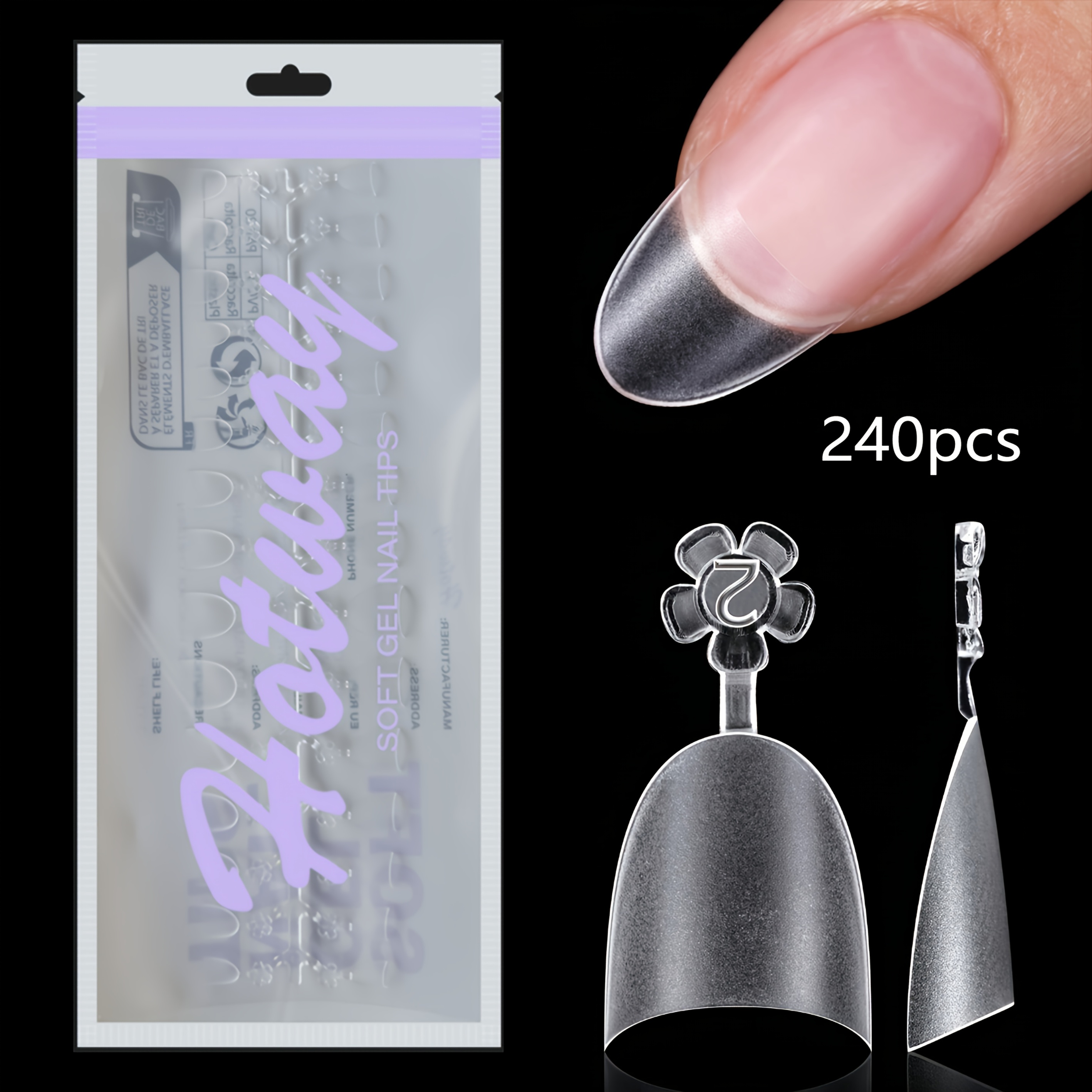 Image of 120/240 Bagged Almond Acrylic Short For Nail Tips, 12 Sizes, Semi Covered Frosted Fake For Nail Tips, Perfect For Nail Art And Pressing For Nail Products At Home
