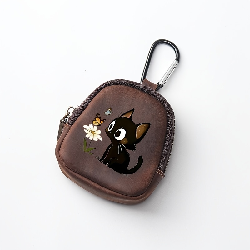 TEMU Mini Retro Multicolor para para Exteriores con Estampado de Gato , Mosquetón de PU, Llavero, Envoltura para Cable de Auriculares, (Impresión 2D)