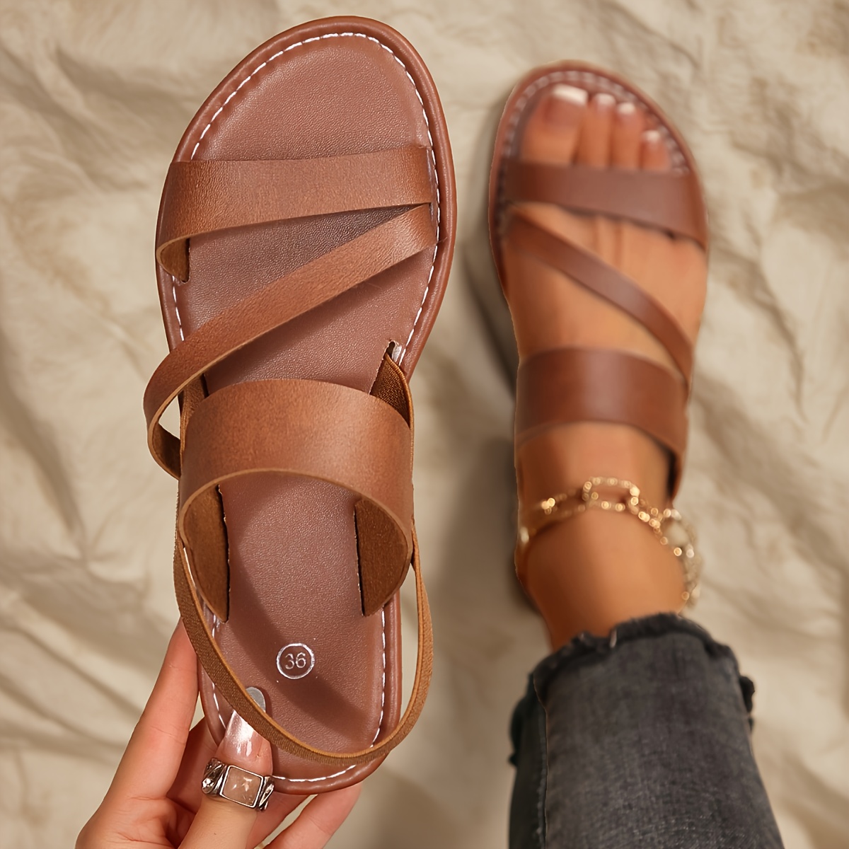 TEMU Fashionable Woven Toe-post Flat Sandals - Versatile Summer Beach Vacation Essential, Women Shoes
