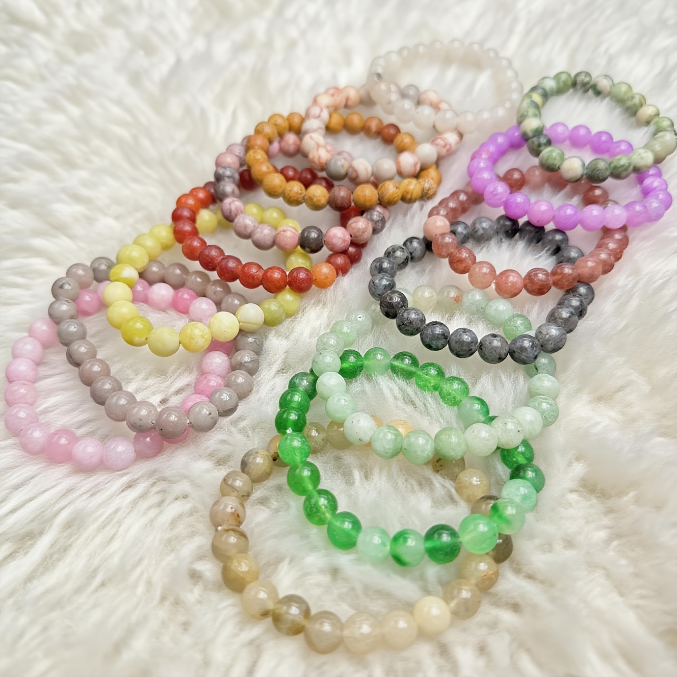 20pcs Assorted Natural Stone Bead Elastic Bracelet Set, Gift Set