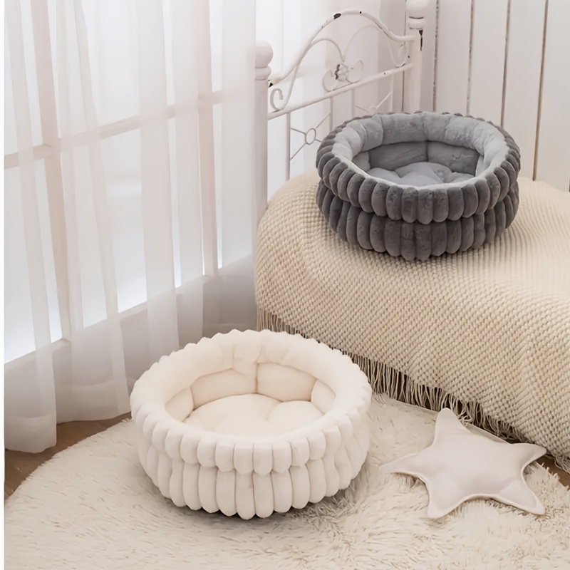 cozy plush round cat nest dog nest high quality pet bed with cushioned     retaining white   fur machine washable for     small to medium pets pet nesting furniture   retaining nest soft plush nest   Product details 2