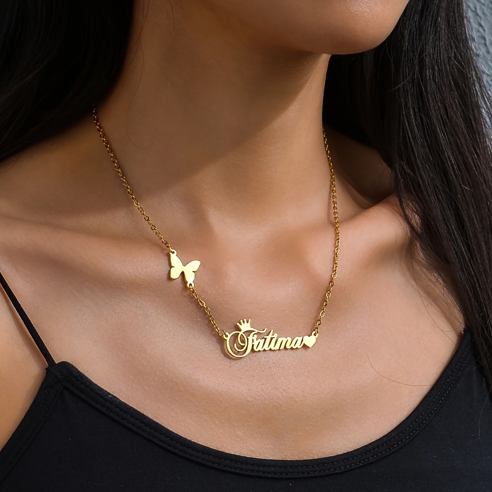 TEMU Personalized Name Necklace - Custom Cursive Lettering & Elegant Pendant, Stainless Steel Nameplate Gift For Women, Everyday Jewelry & Christmas