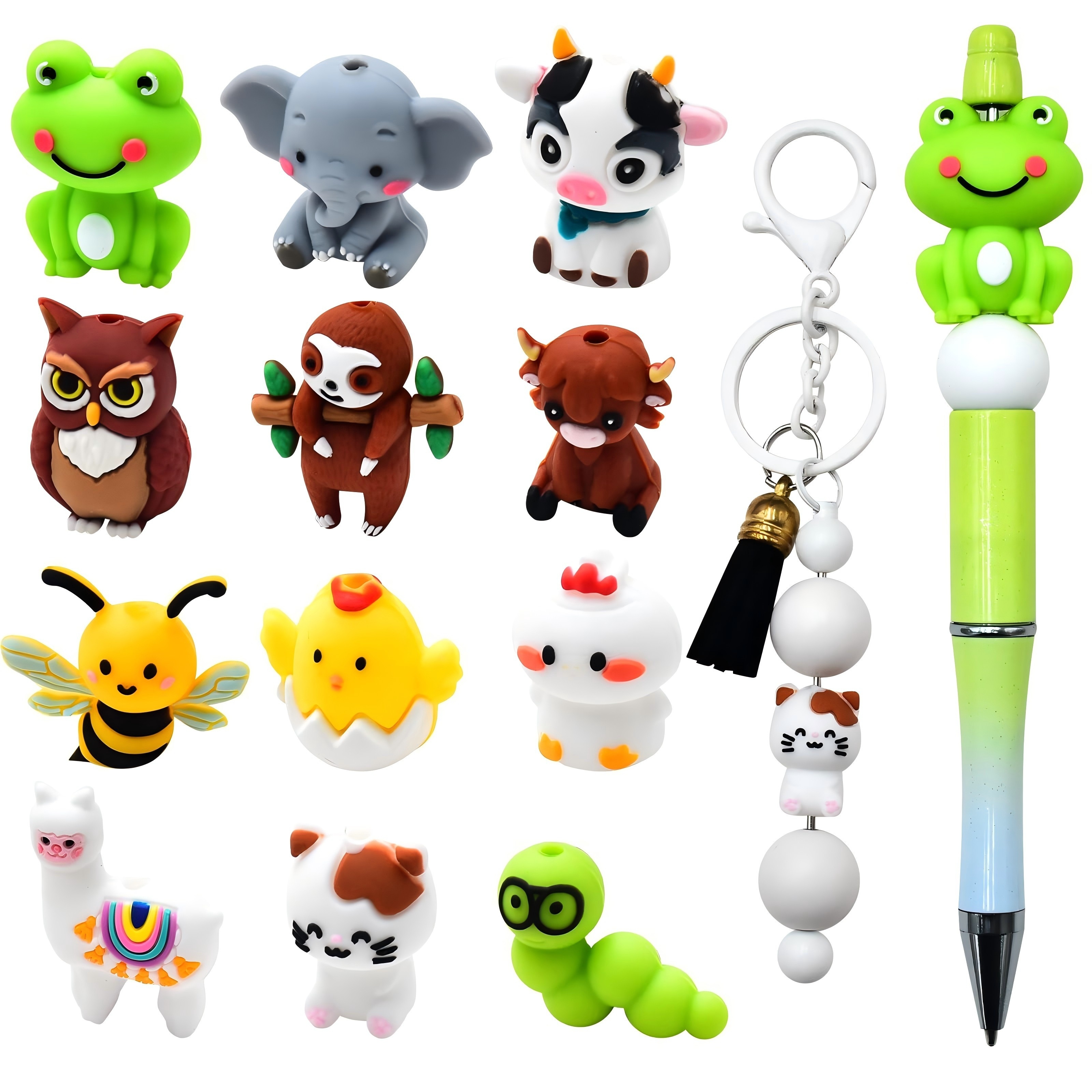 

12pcs Silicone Beads Set - 3d Cartoon Animal Themed Bead Assortments For Diy Crafts, Jewelry Making - Bpa Free, Lead-free, Latex-free, Phthalate-free Food Grade Material