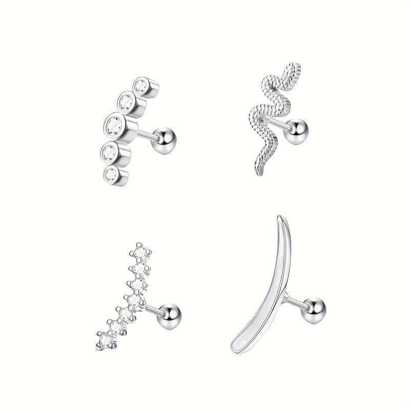 TEMU 4/8pcs 16G Boucles d'oreilles Cartilage en Acier Inoxydable pour Femmes, Boucles d'Oreilles à Vis de Fleur, de et de Feuille, Boucles d'Oreilles