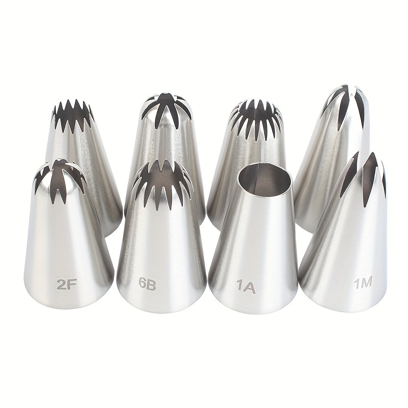 TEMU 8pcs Stainless Steel Piping Nozzle Set - Medium Size For Cake Decorating, Cupcakes &   - Food Grade Baking Tools