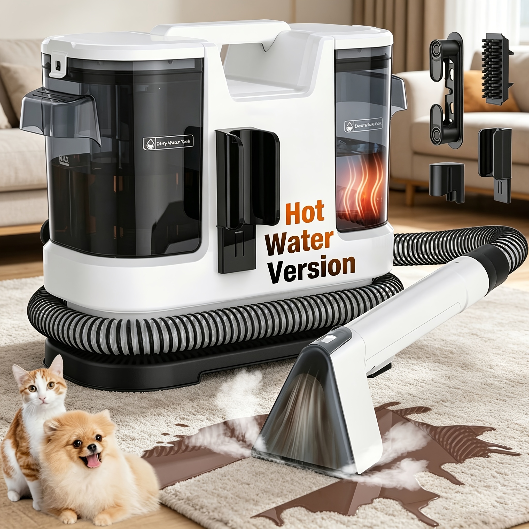 TEMU Lubluelu Portable Carpet And Upholstery Spot Cleaner Machine, Hot Steam Upgrade, With Heating Function Up To 60 Degrees, 20kpa Suction, 600w,