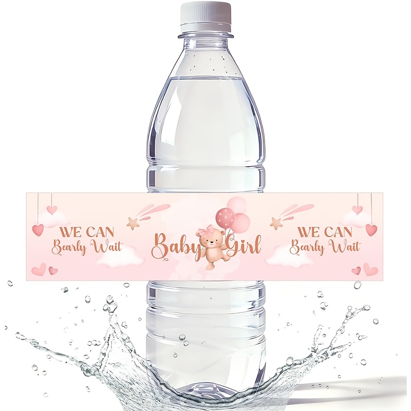 TEMU 20 étiquettes pour bouteille d'eau Rose Décorations de baby shower Ours Décorations de baby shower Remise de diplôme Anniversaire Bébé Cadeau de