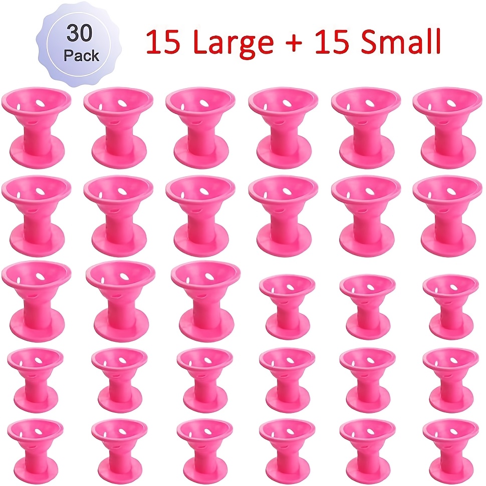 TEMU 30pcs Set Of Pink Silicone Hair Curler, [15 Small+15 Large] Multifunctional Styling Tool That Can Shape Curly Hair Without Heating, Safe Hair