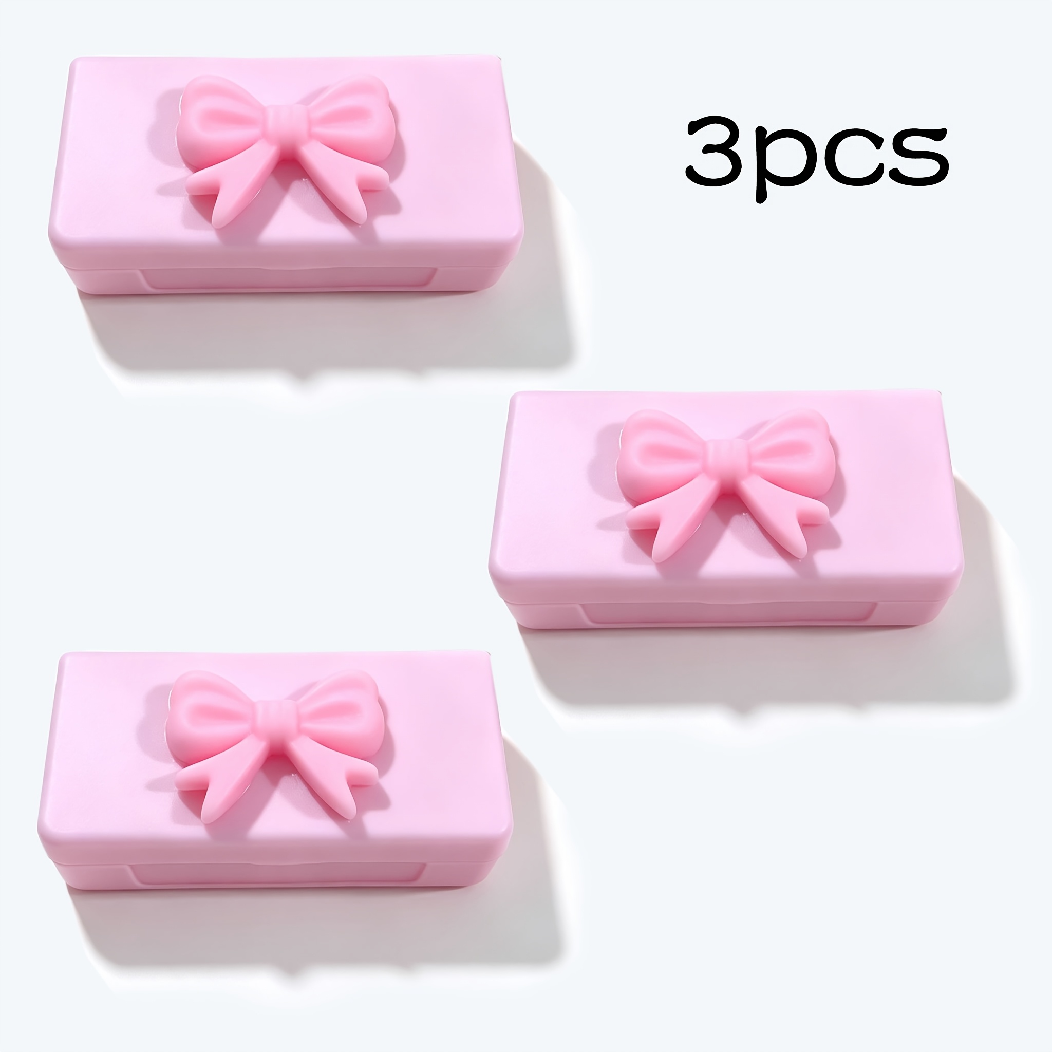 TEMU 3pcs Pink Mini Medicine Storage Box, Bow , Travel Jewelry Storage Box,3-compartment Dustproof And Moisture-proof Vitamin And Medicine Organizer,
