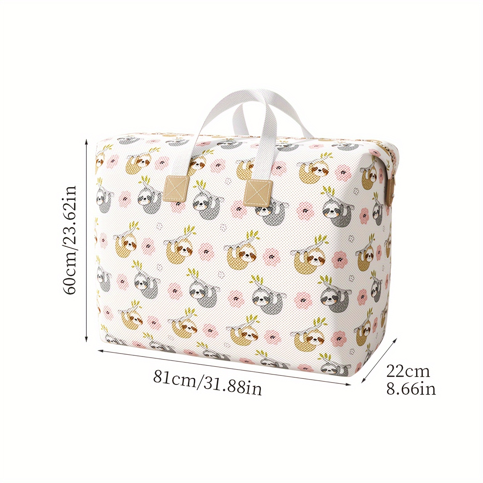 1pc Handling Supplies, Folding Handling Bag, Dormitory Large Clothing Storage Bag, Heavy Dormitory Storage Handbag, Strong Handle With Zipper, Car Storage, Sloth Pattern