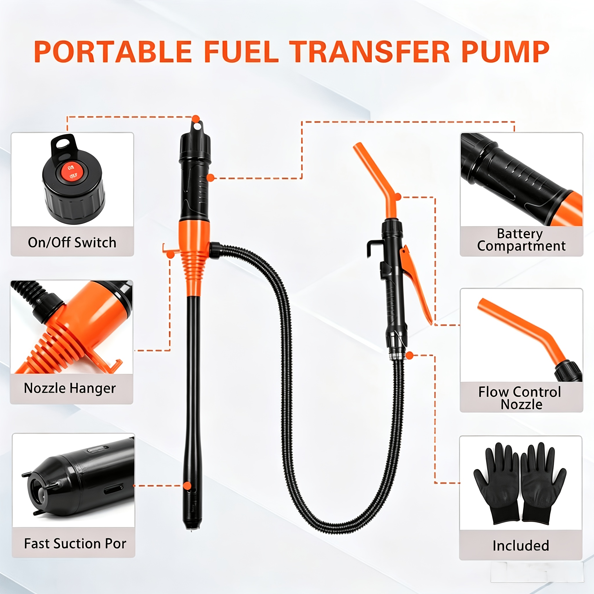 TEMU 35.6inch Hose Portable Gasoline Transfer Pump Liquid Transfer Pump With Nozzle, Battery Not Included, 2.4 Gallons Per Minute, High Fuel Transfer