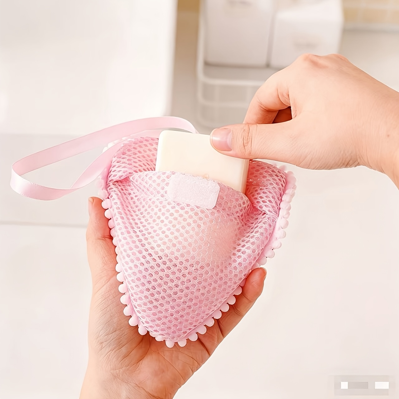 2pcs Love Soap Bag Bath Sponge Set with Storage Hook