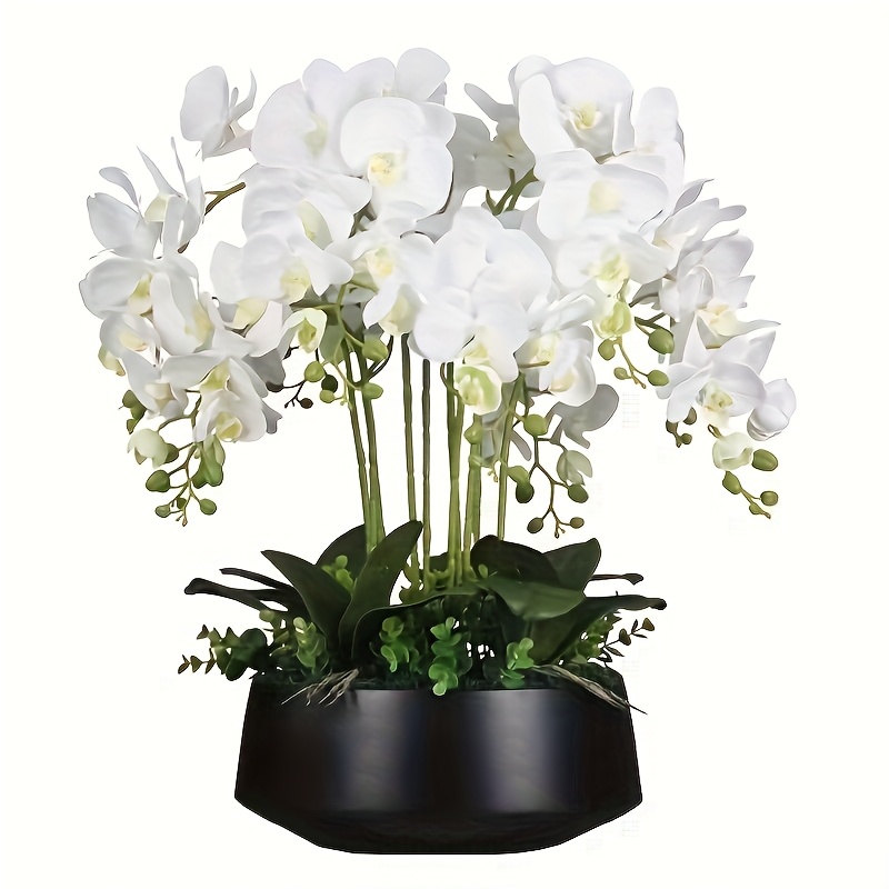 

Artificial Orchid Flowers 9-head Plastic Plant For Wedding And Engagement Home Decor - No Container Included