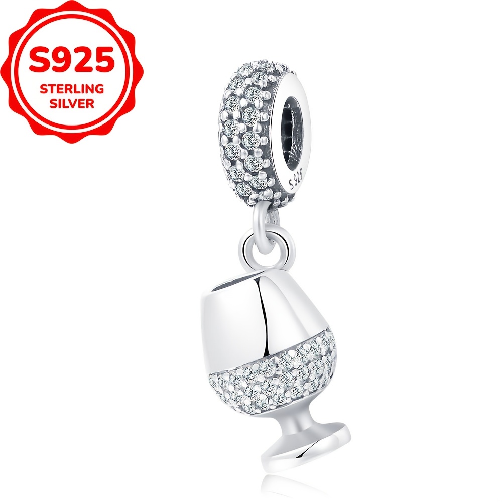 Image of 1pc 925 Silver Wine Glass Shaped Necklace Pendant | Jewelry Making, Birthday Or Anniversary Gift For Women, Featuring Synthetic Synthetic Synthetic Zircon​​, By Blpdlxg