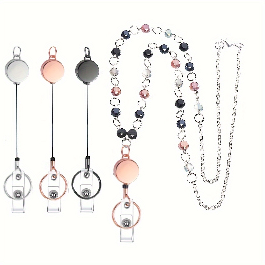 

A Stylish Necklace With Glass Beads That Can Be Extended To Hold An Id Badge Or Card, Perfect For Wearing With Long Sweaters.