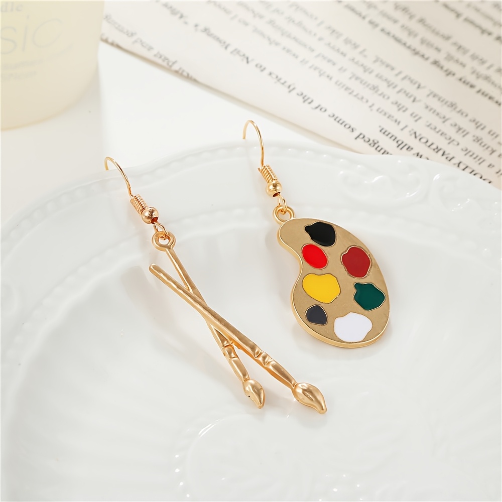 TEMU Orecchini a pennello da asimmetrici da donna, acciaio inossidabile liscio e lucido con a multicolore, ciondolo , accessori per orecchie . Adatti