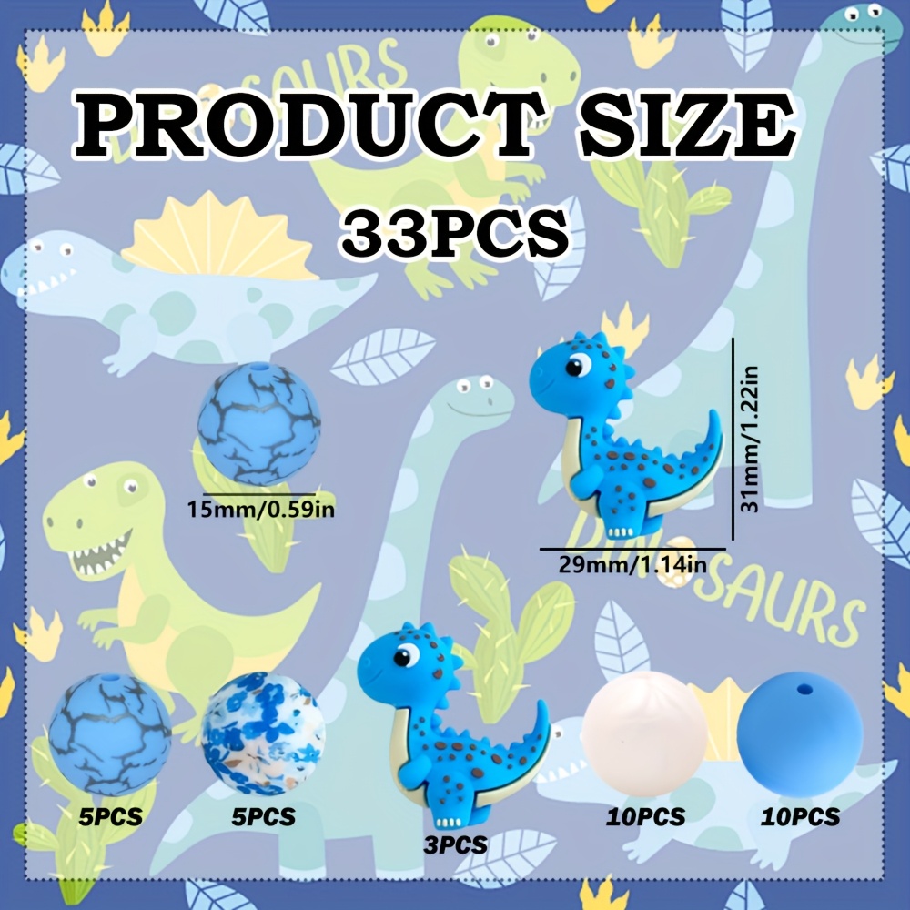 TEMU 33 pièces Perles en Dinosaure Bleu pour Bijoux DIY et Loisirs Créatifs – Idéal comme Cadeau – Combinaisons de Perles, Parfait pour Cadeaux de