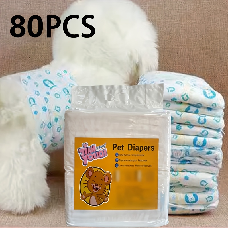 E-shop 80 Stück Einwegwindeln für Hunde, auslaufsicher, hoch absorbierend, sofort trocken, weich und reisefreundlich, verstellbarer weicher Taillenband