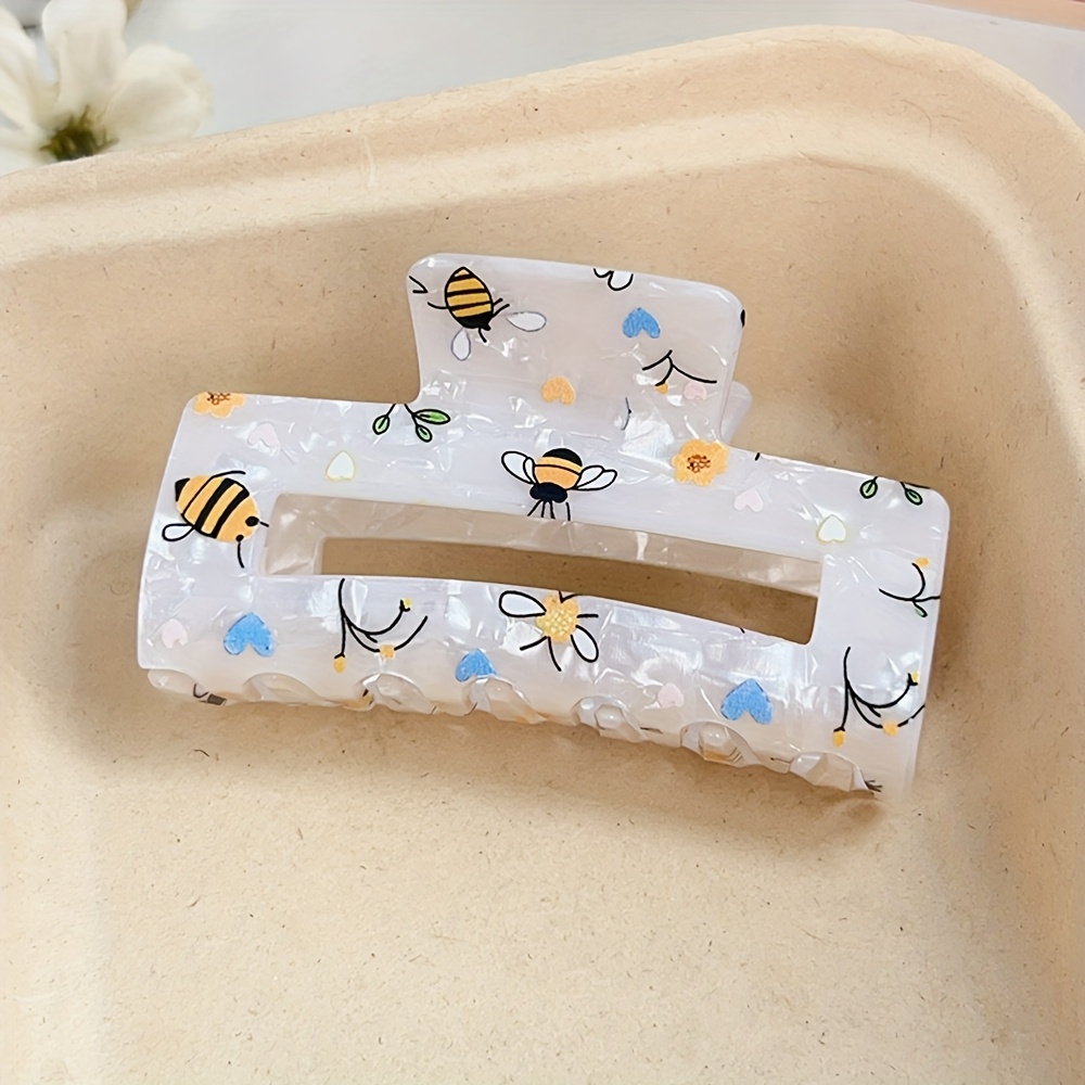 Image of 1pc Elegant Acrylic Print Grip Clip In Non-slip Durable Material With Bee And Fruit Cherry Design For Thin, Thick Or Frizzy Hair - The Perfect Everyday Accessory For Women | Elegant Hair Accessories |