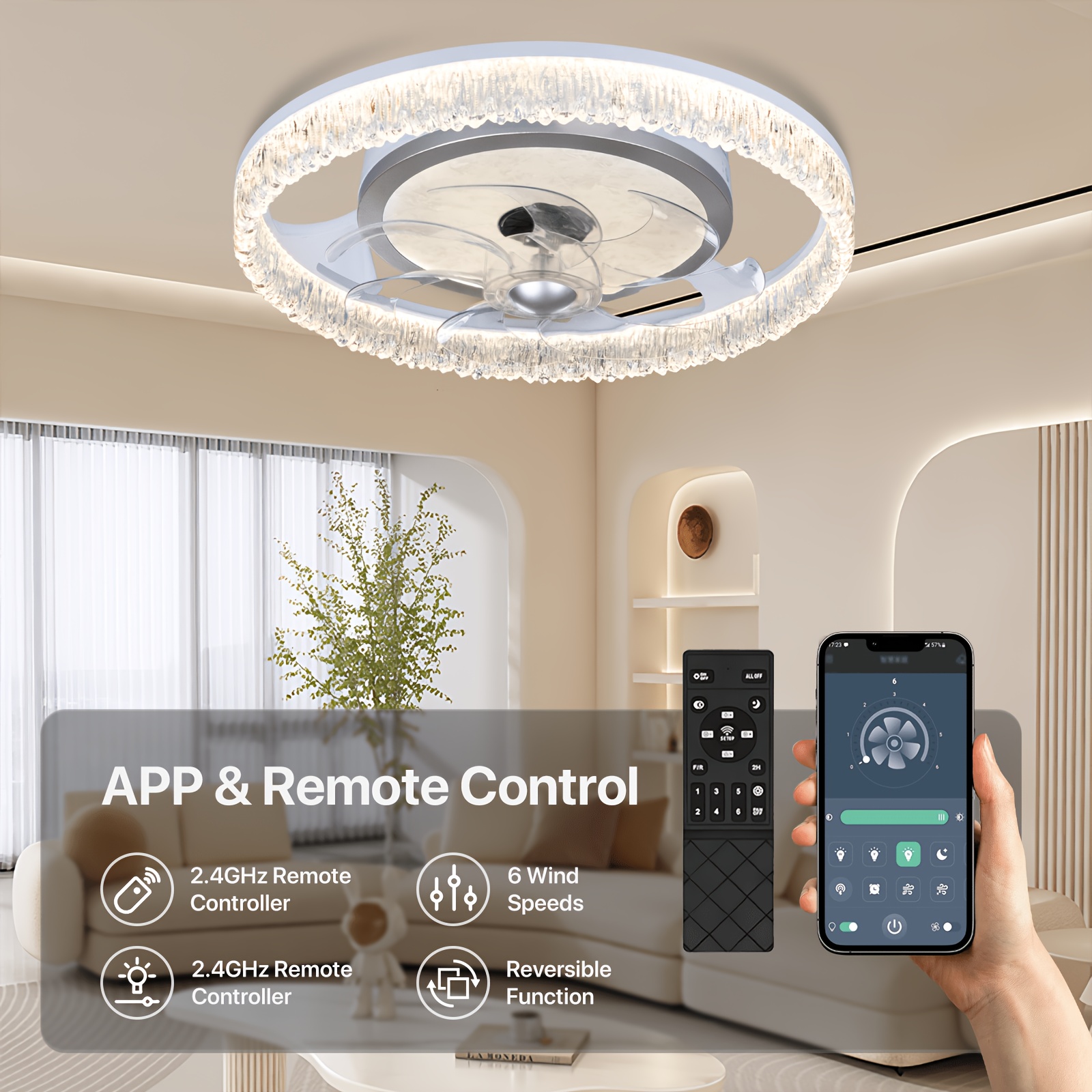 ceiling fan with light low profile ceiling fans with remote control flush mount ceiling fan 3 color 6 speed led fan light for bedroom living room kitchen dining room Product details 0