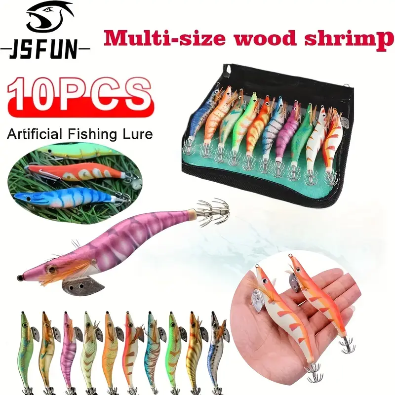 Kmucutie Luminous Squid Jigs - 5 Pack Glow In The Dark Shrimp Lures For Ocean Fishing, 100mm 9g, Mixed Colors