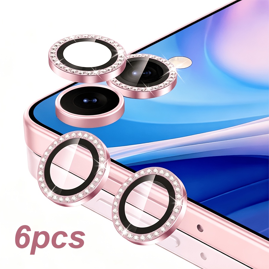 TEMU 6-pack Diamond Camera Lens Protectors For For Galaxy Z Flip 8 | 9h Ultra Hd Anti-reflective Tempered Glass With Metal Frame | Scratch-resistant,