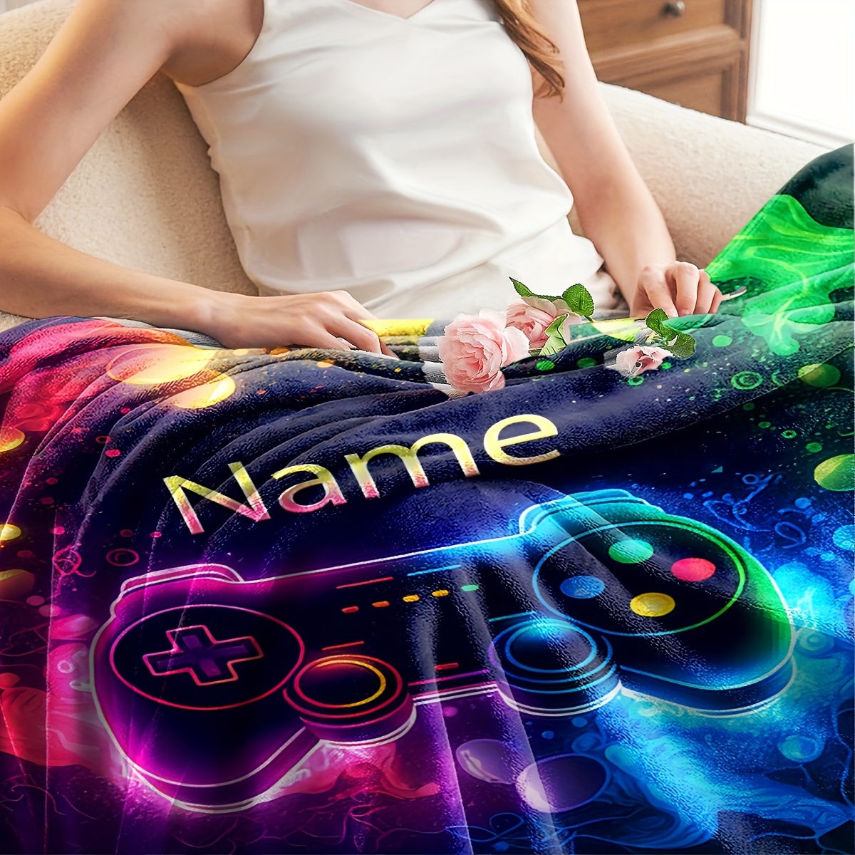 1pc   customizable gaming controller pattern throw blanket lightweight flannel soft warm     versatile for sofa bed travel ideal for christmas new year gift details 4