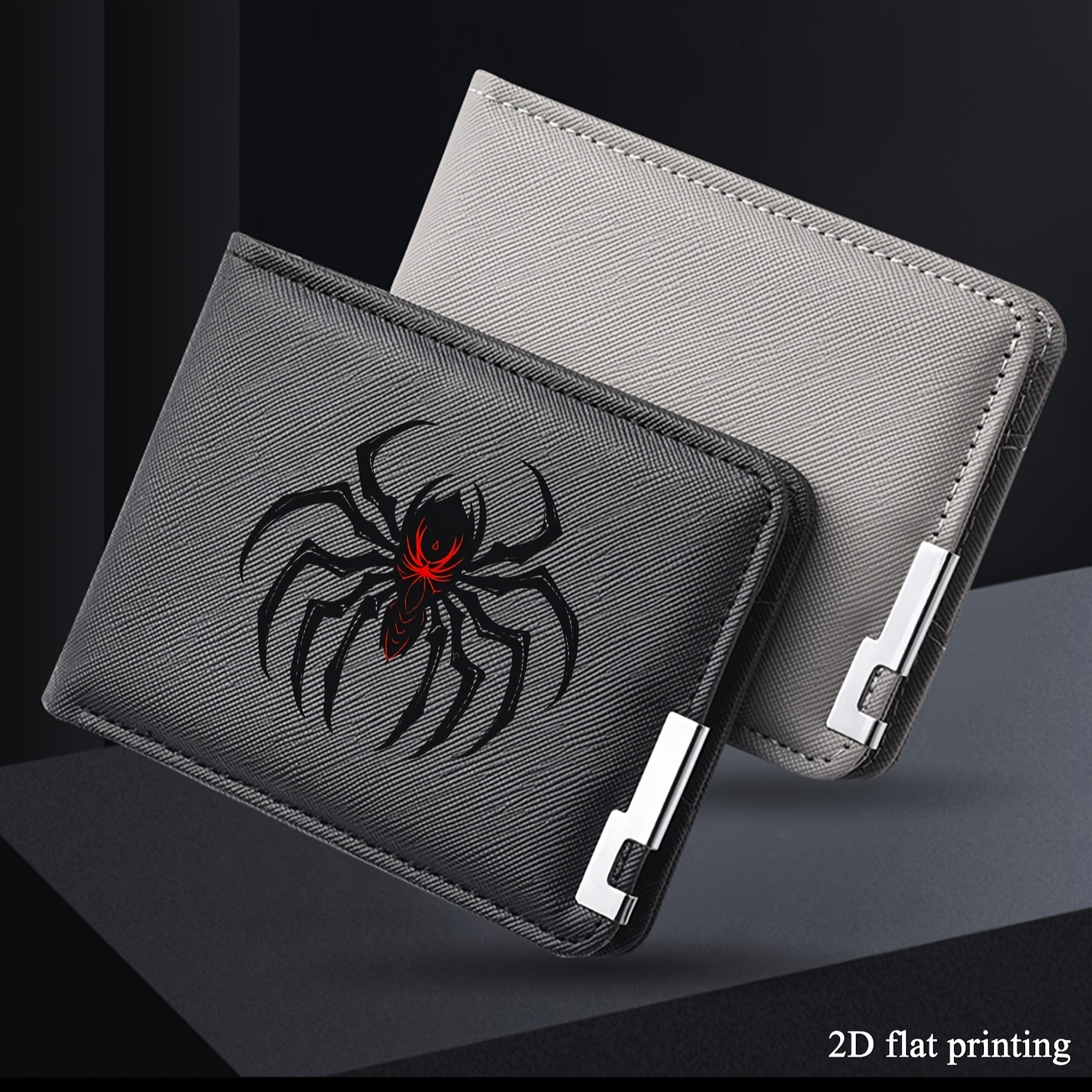 Cartera de cuero sintético negro de lujo con estampado de araña - Diseño de negocios elegante, gran capacidad, bolsillo para monedas y ranuras para tarjetas, elección perfecta de regalo (impresión plana 2D)