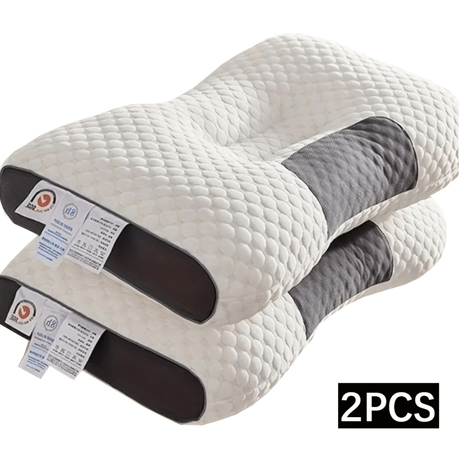 TEMU 2pcs Bed Pillows Ergonomic Neck Support Pillows, Cervical Pillows, Neck Traction Pillow, High Quality Pillow Core, Deep Sleep Bed Pillows,
