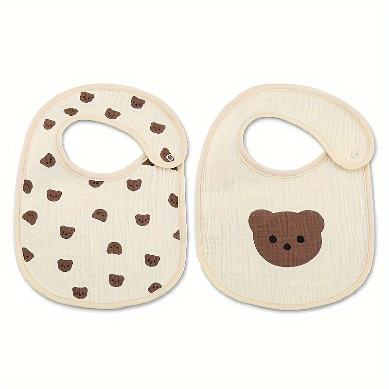 

2pcs Cotton Gauze Bibs, U-shaped Cute Print Burp Cloths, Soft Feeding Bibs