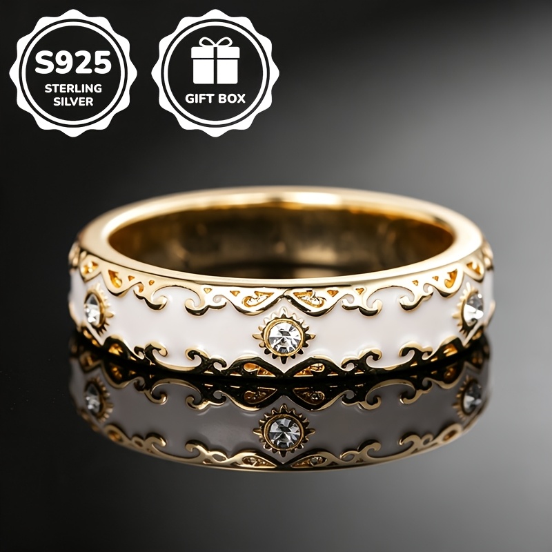 Image of 1pc S925 925 Silvery Plated Luxurious Court Oil Painting Synthetic Cubic Zirconiaia Ring, Unisex, High-quality Jewelry, Engagement Proposal Ring, Suitable For Daily Casual And Banquet Party Wear