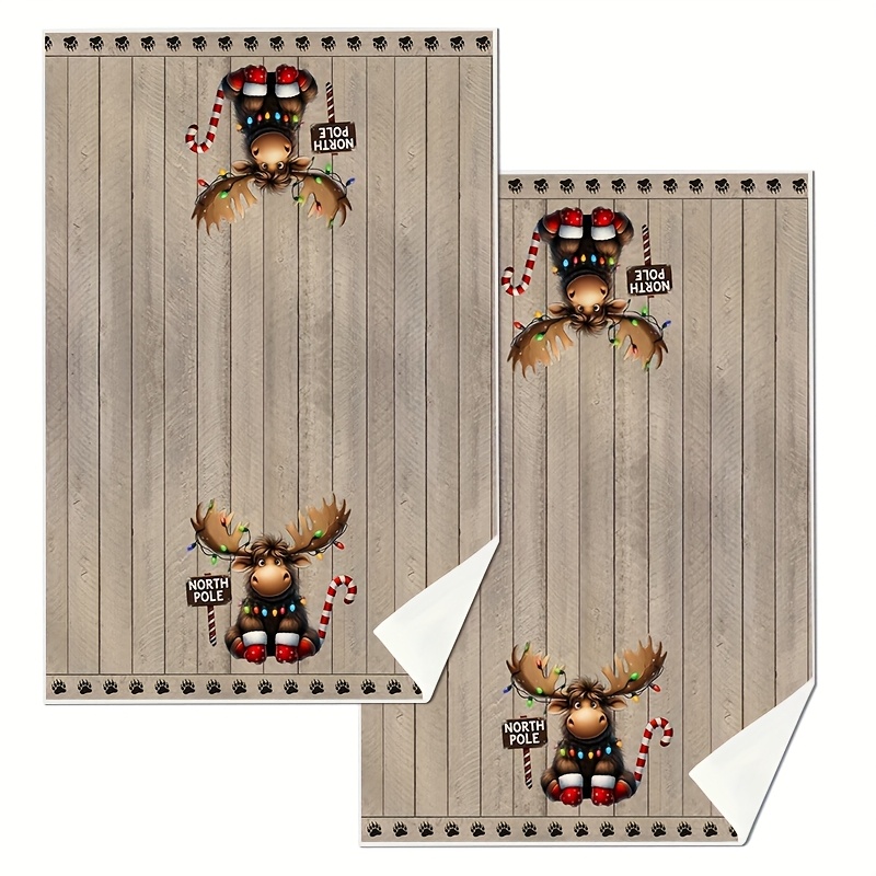 TEMU 2pcs Christmas Kitchen Towels Set, Lights Candy Cane Pattern Bathroom Towels For Cooking Baking Kitchen Dish Cloths Absorbent Kitchen Towel