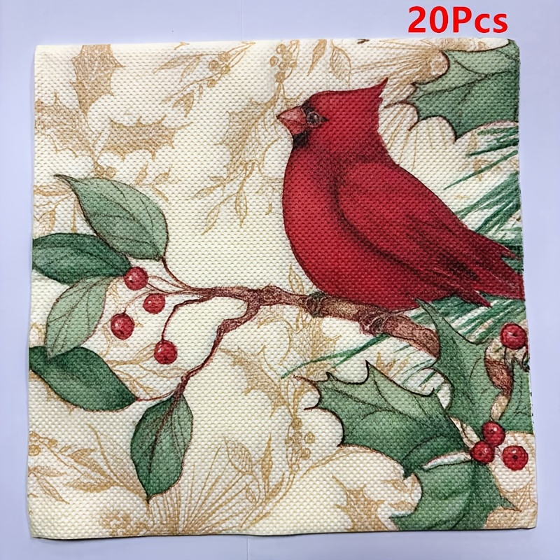 TEMU 20pcs Red Bird Paper Napkins Suitable For Weddings, Bridal Showers, Birthdays, Bbqs - 2-ply Decorative Hand Towels & Beverage Napkins With Red
