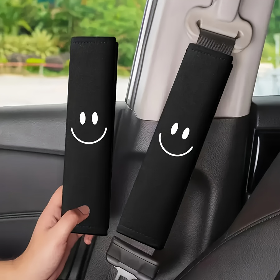 Image of 2pcs Car Face Embroidered Shoulder Pads, A Comfortable Travel Essential, Seat Belt Covers With Shoulder Pads, Universal Car Seat Belt Additions, Driving Gifts, Car Decorations, Interior Car Additions