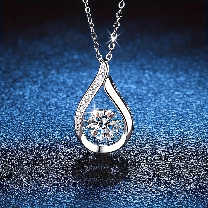 

925 Sterling Silvery Plated Elegant Teardrop Pendant Necklace With Artificial , Stylish Bohemian Style, Suitable For Casual Attire And Gift , All Season Halloween Accessories