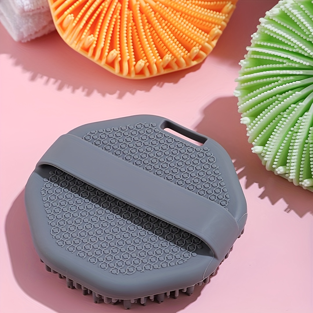 1pc silicone body scrubber loofah exfoliating massage tool for smooth light beige ergonomic grip no battery needed 6 colors blue purple suitable for most people silicone massage tool bathing accessory textured surface durable exfoliator nontoxic material details 4