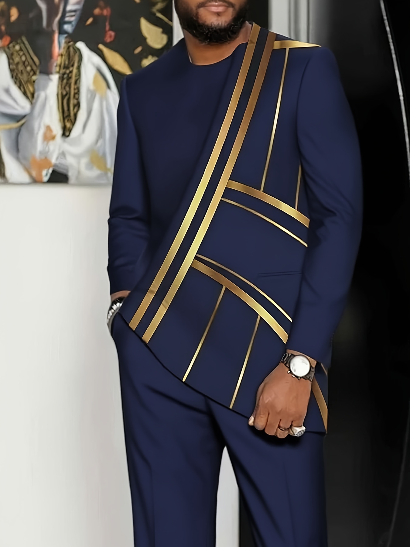 2025 European and American Men'S Long Sleeve Casual Suit, Round Neck Pocket, Digital Print, Men'S Long Sleeves, Men'S Pants, Men'S Long Sleeve and Pants Set