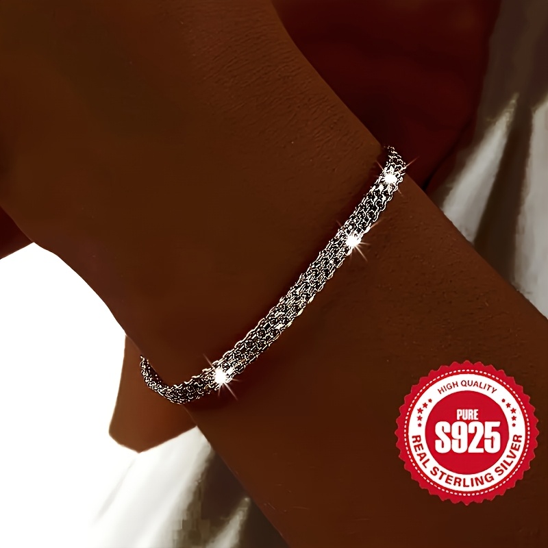 TEMU Ladies S925 Sterling Silver Vest Chain Bracelet - High-quality, Lightweight, Fashionable, Suitable For Daily Wear And Holiday Gifts