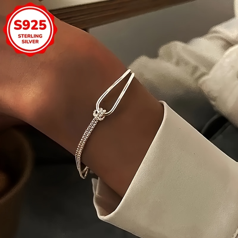 

Elegant 925 Sterling Silver Double Layered Knot Bracelet - Vintage , For & Gifting, Jewelry