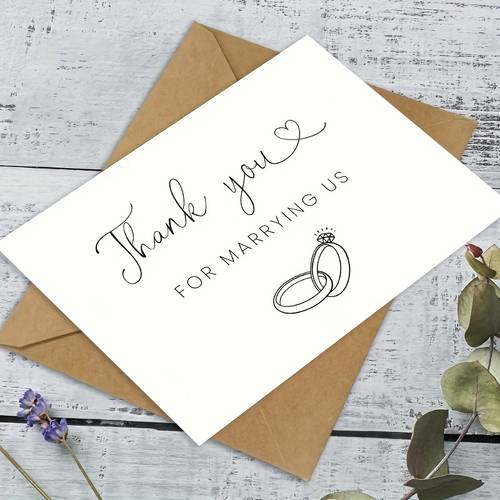 elegant wedding officiant appreciation card thank you for us message heart rings illustration expressing gratitude to officiants